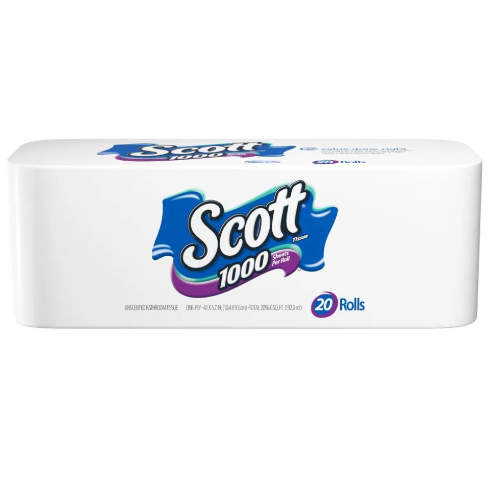 Scott 1-Ply Toilet Paper, 1000 Sheets Per Roll, Pack Of 20 Rolls