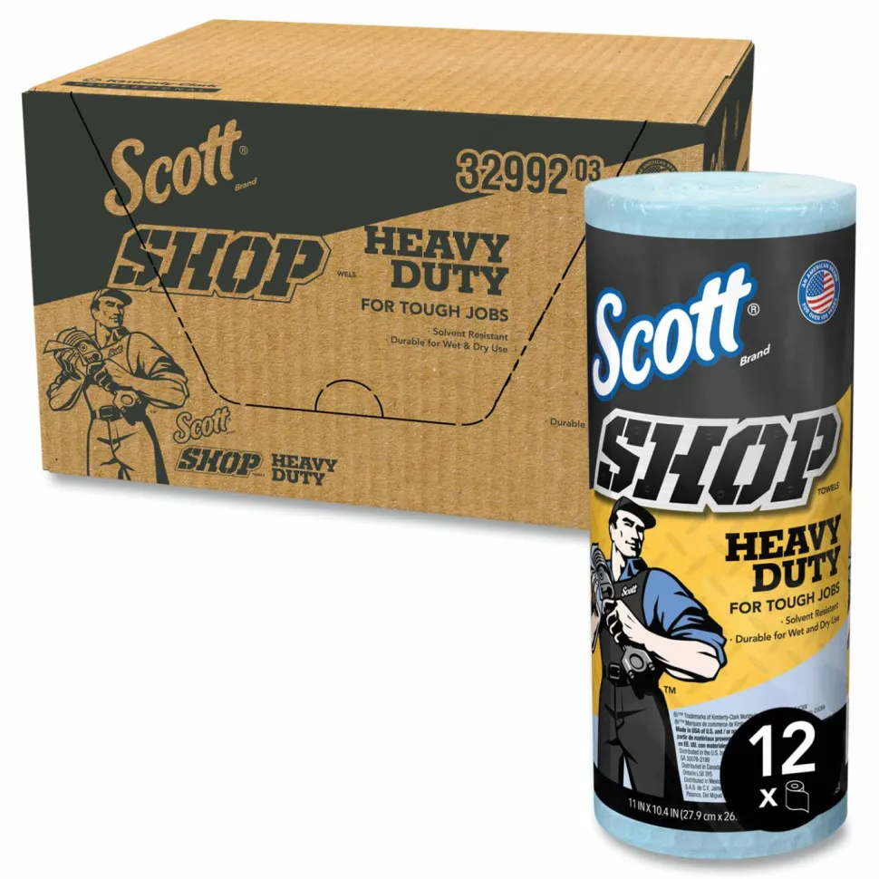 Scott Pro Shop Towels, Heavy Duty, 1-Ply, 10.4 x 11, Blue, 12 Rolls/Carton