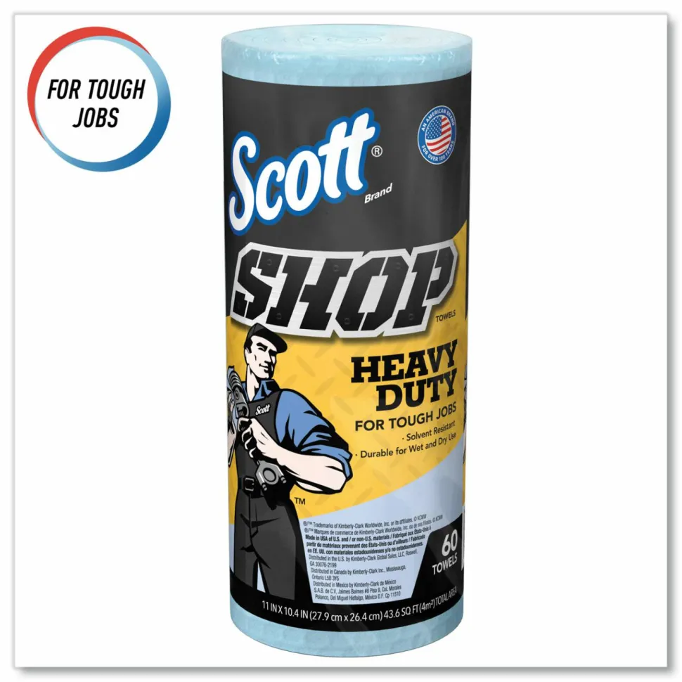 Scott Pro Shop Towels, Heavy Duty, 1-Ply, 10.4 x 11, Blue, 12 Rolls/Carton
