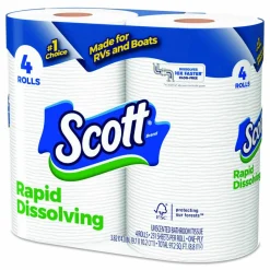 Scott Rapid-Dissolving Toilet Paper, Bath Tissue, Septic Safe, 1-Ply, White, 231 Sheets/Roll, 4/Rolls/Pack, 12 Packs/Carton