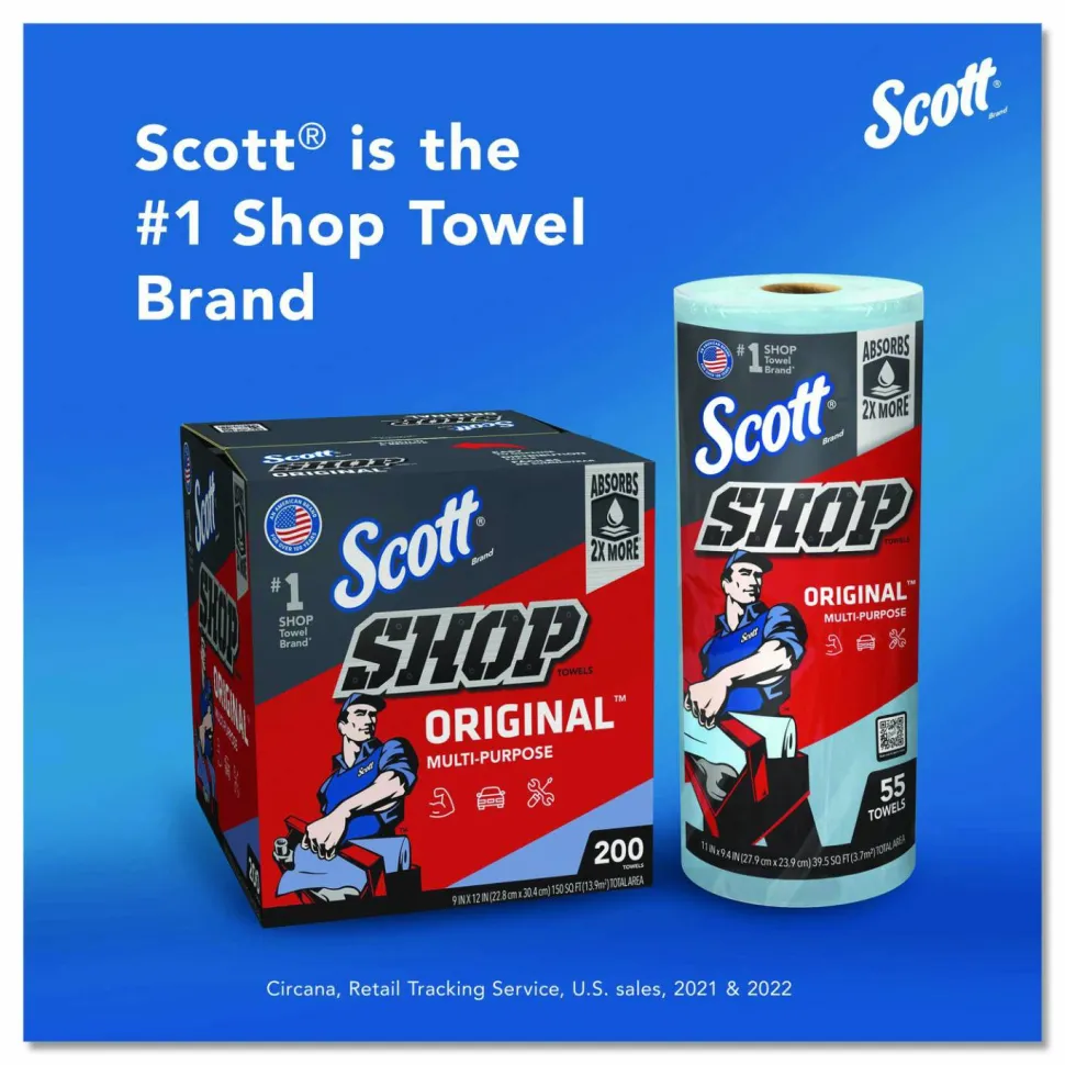 Scott Shop Towels, POP-UP Box, 1-Ply, 9 x 12, Blue, 200/Box, 8 Boxes/Carton