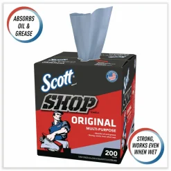 Scott Shop Towels, POP-UP Box, 1-Ply, 9 x 12, Blue, 200/Box, 8 Boxes/Carton
