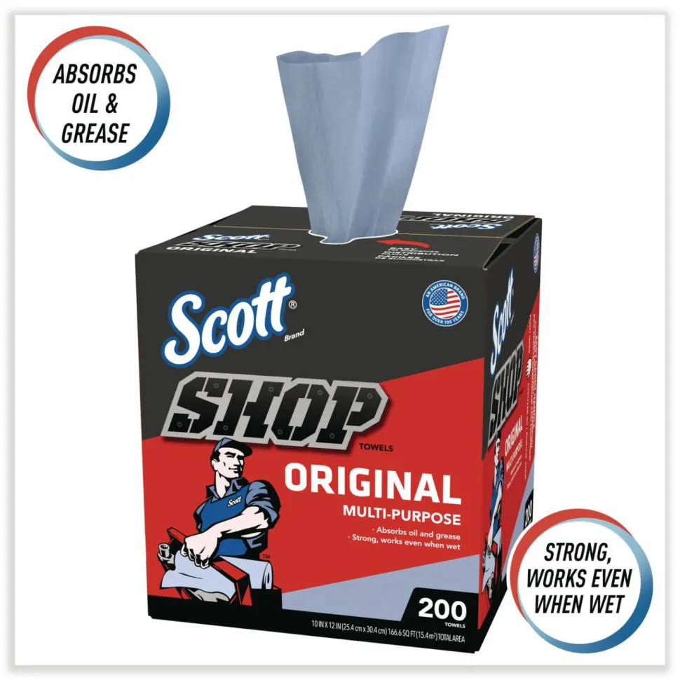 Scott Shop Towels, POP-UP Box, 1-Ply, 9 x 12, Blue, 200/Box, 8 Boxes/Carton