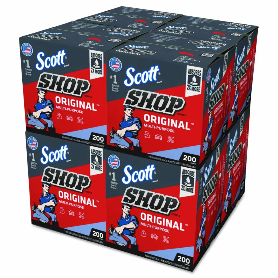 Scott Shop Towels, POP-UP Box, 1-Ply, 9 x 12, Blue, 200/Box, 8 Boxes/Carton