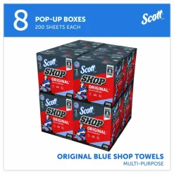 Scott Shop Towels, POP-UP Box, 1-Ply, 9 x 12, Blue, 200/Box, 8 Boxes/Carton