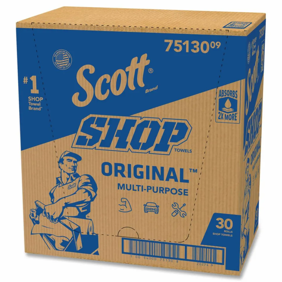 Scott Shop Towels, Standard Roll, 1-Ply, 9.4 x 11, Blue, 55/Roll, 30 Rolls/Carton