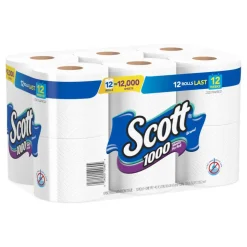 Scott 1000 Toilet Paper, 1000 Sheets Per Roll, Pack Of 12 Rolls