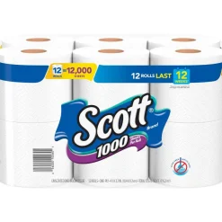 Scott 1000 Toilet Paper, 1000 Sheets Per Roll, Pack Of 12 Rolls