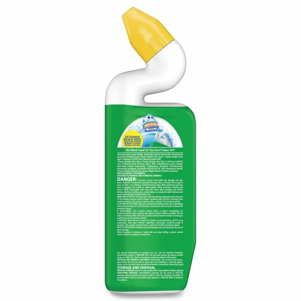 Scrubbing Bubbles Power Stain Destroyer Toilet Bowl Disinfectant, Rainshower Scent, 24 oz Bottle, 6/Carton