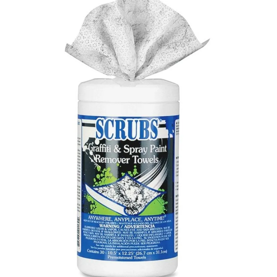 SCRUBS Graffiti/Spray Paint Remover Towels - Towel - 30 / Tub - 6 / Carton - White