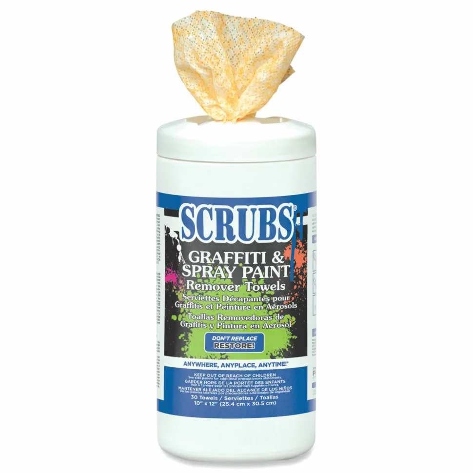 SCRUBS Graffiti/Spray Paint Remover Towels - Towel - 30 / Tub - 6 / Carton - White