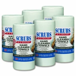 SCRUBS Hand Cleaner Towels, 1-Ply, 10 x 12, Citrus, Blue/White, 30/Canister, 6/Carton