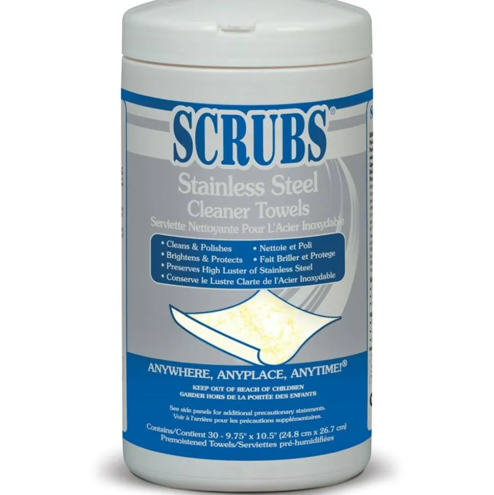 SCRUBS Stainless Steel Cleaner Towels, Citrus Scent, Canister Of 30