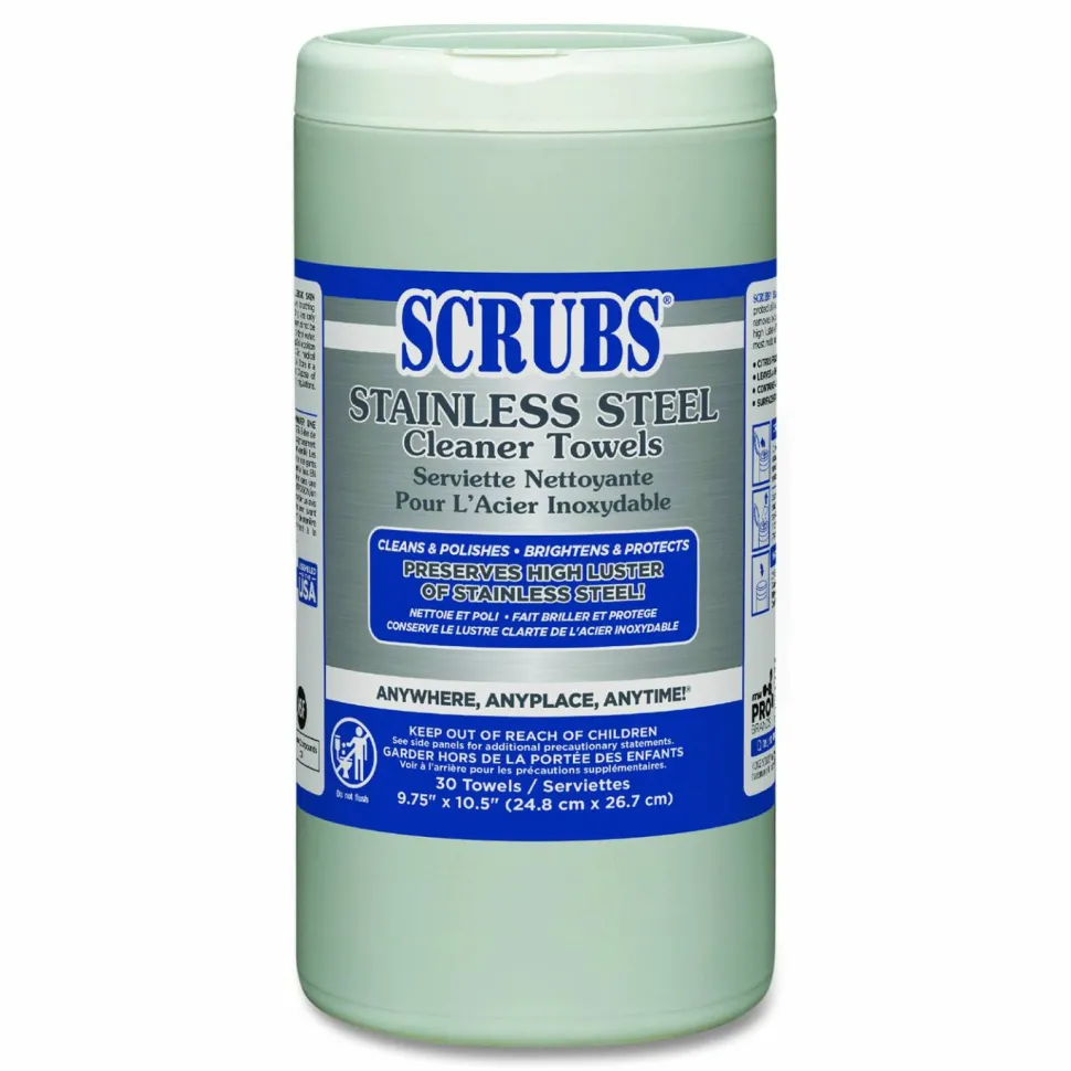 SCRUBS Stainless Steel Cleaner Towels, Citrus Scent, Canister Of 30