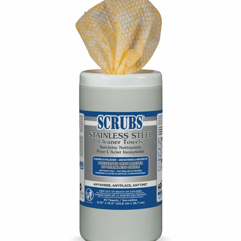 SCRUBS Stainless Steel Cleaner Towels, Citrus Scent, Canister Of 30