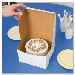 SCT White One-Piece Non-Window Bakery Boxes, 8 x 8 x 5, White, Paper, 100/Carton