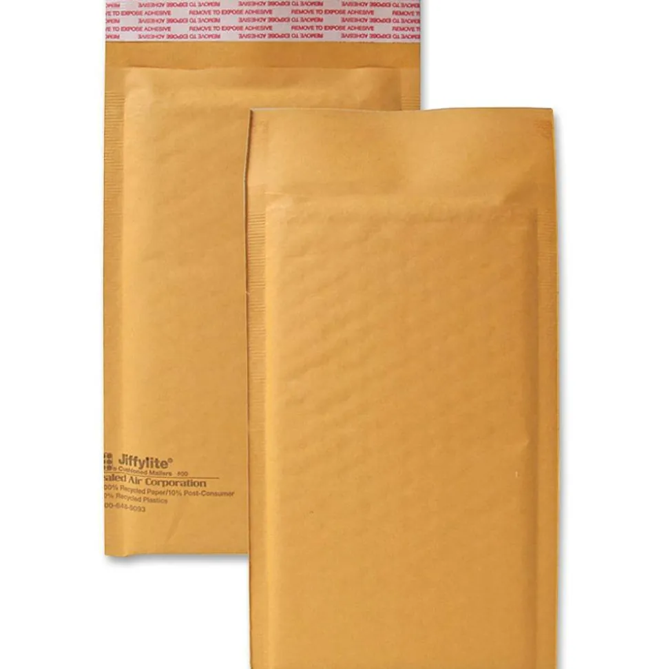 Sealed Air JiffyLite Cellular Cushioned Mailers - Bubble - #00 - 5" Width x 10" Length - Peel & Seal - Kraft - 25 / Carton - Kraft