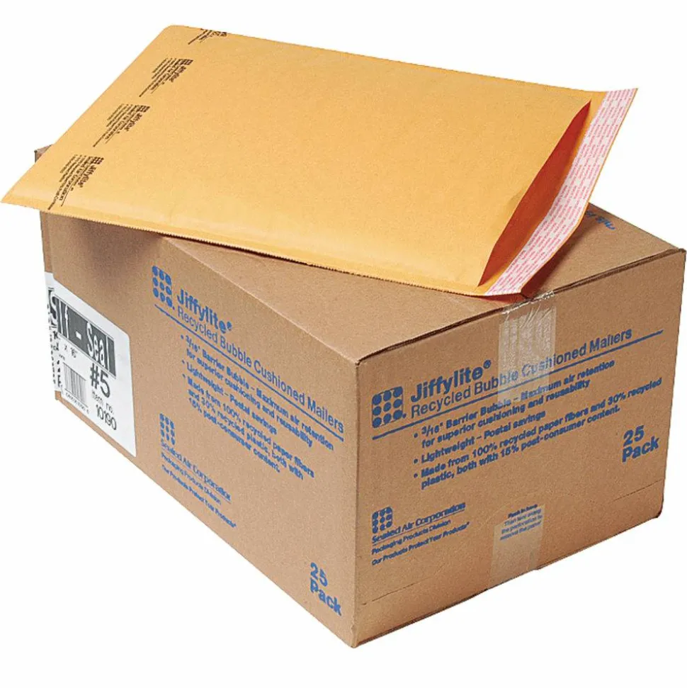 Sealed Air Jiffylite Self-Seal Bubble Mailers, Size #5, 10 1/2" x 16", 100% Recycled, Satin Gold, Pack Of 25