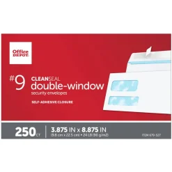 #9 Security Envelopes, Double Window, 3-7/8" x 8-7/8", Clean Seal, White, Box Of 250