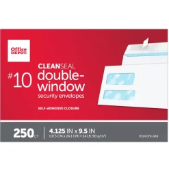#10 Security Envelopes, Double Window, 4-1/8" x 9-1/2", Clean Seal, White, Box Of 250