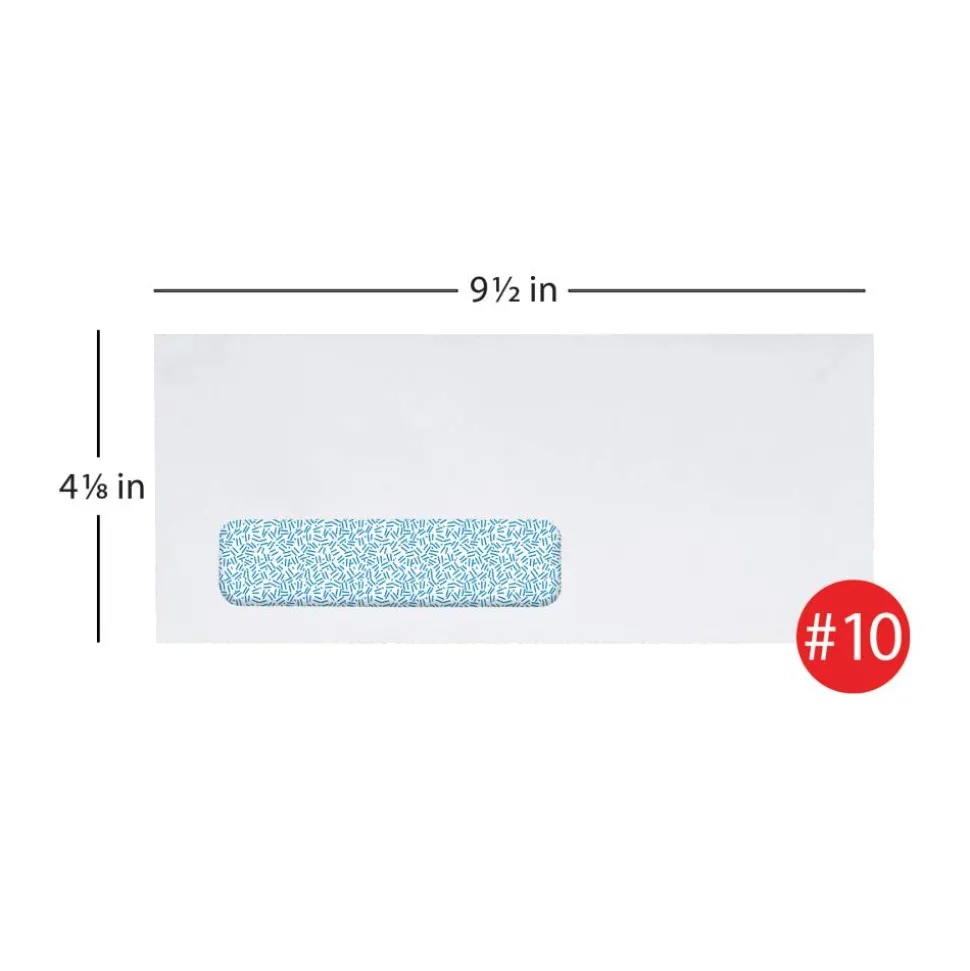 #10 Security Envelopes, Left Window, 4-1/8" x 9-1/2", Clean Seal, White, Box Of 250