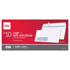 #10 Security Envelopes, Left Window, 4-1/8" x 9-1/2", Clean Seal, White, Box Of 250