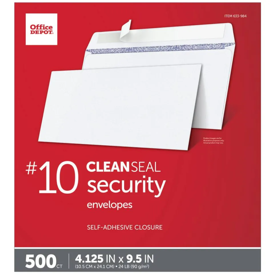 #10 Security Envelopes, 4-1/8" x 9-1/2", Clean Seal, White, Box Of 500