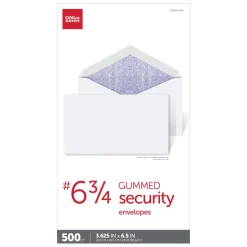 #6 3/4 Security Envelopes, 3-5/8" x 6-1/2", Gummed Seal, White, Box Of 500