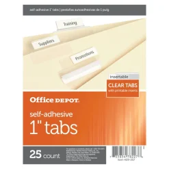 Self-Adhesive Tabs With Printable Inserts, 1", Clear, Pack Of 25