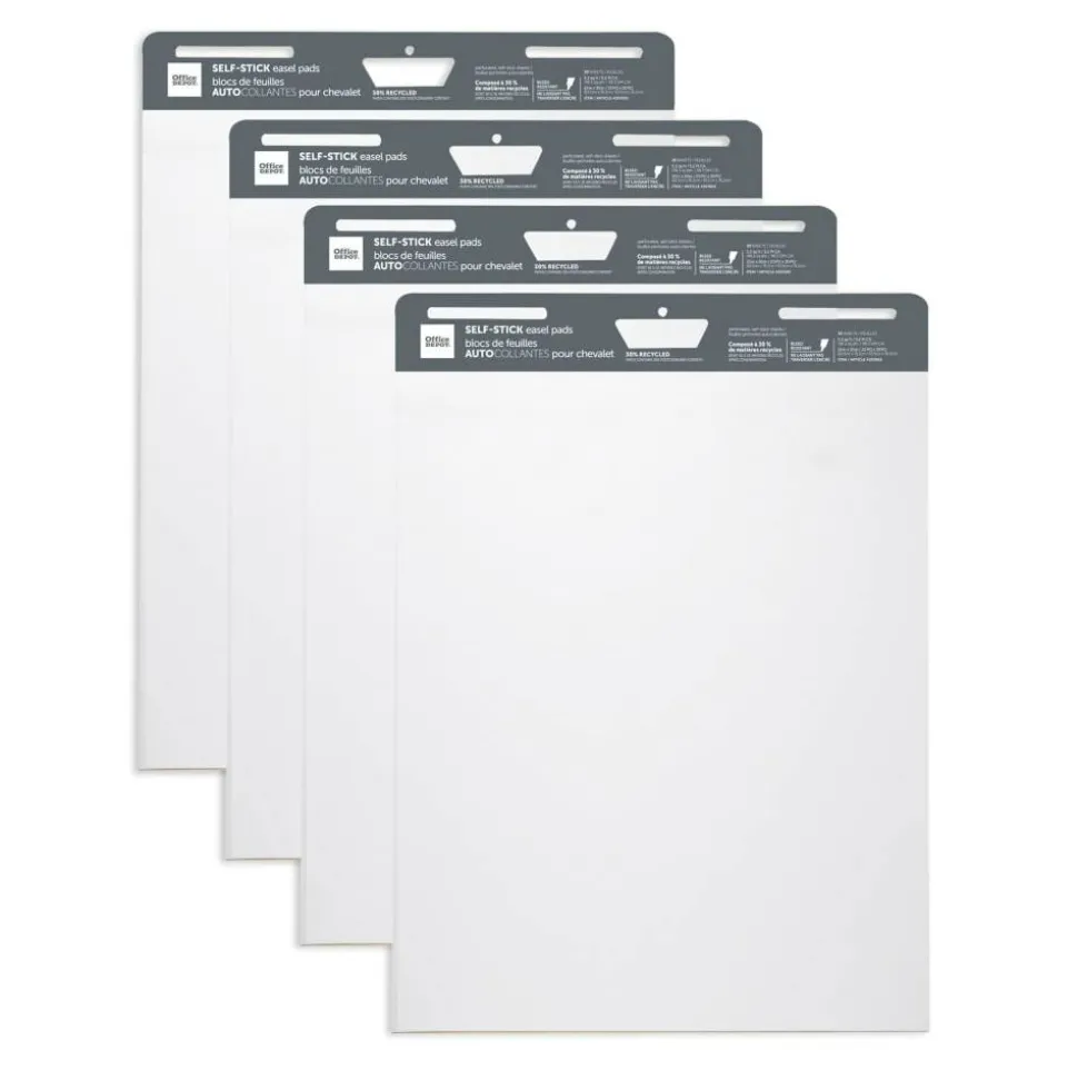 Self-Stick Easel Pads, 25" x 30", 30 Sheets, 30% Recycled, White, Pack Of 4 Pads