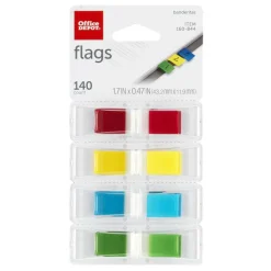 Self-Stick Flags, 1/2" x 1 7/10", Assorted Colors, 35 Flags Per Pad, Pack Of 4 Pads
