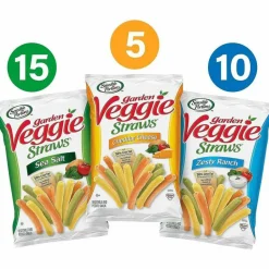Sensible Portions Veggie Straws, Cheddar Cheese/Sea Salt/Zesty Ranch, 1 oz Bag, 30 Bags/Carton