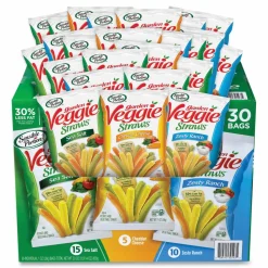 Sensible Portions Veggie Straws, Cheddar Cheese/Sea Salt/Zesty Ranch, 1 oz Bag, 30 Bags/Carton