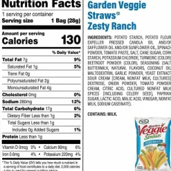 Sensible Portions Veggie Straws, Cheddar Cheese/Sea Salt/Zesty Ranch, 1 oz Bag, 30 Bags/Carton