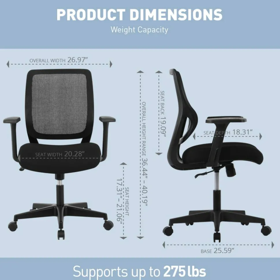Sensi Mesh/Fabric Low-Back Task Office Chair, Black, BIFMA Compliant