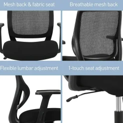 Sensi Mesh/Fabric Low-Back Task Office Chair, Black, BIFMA Compliant