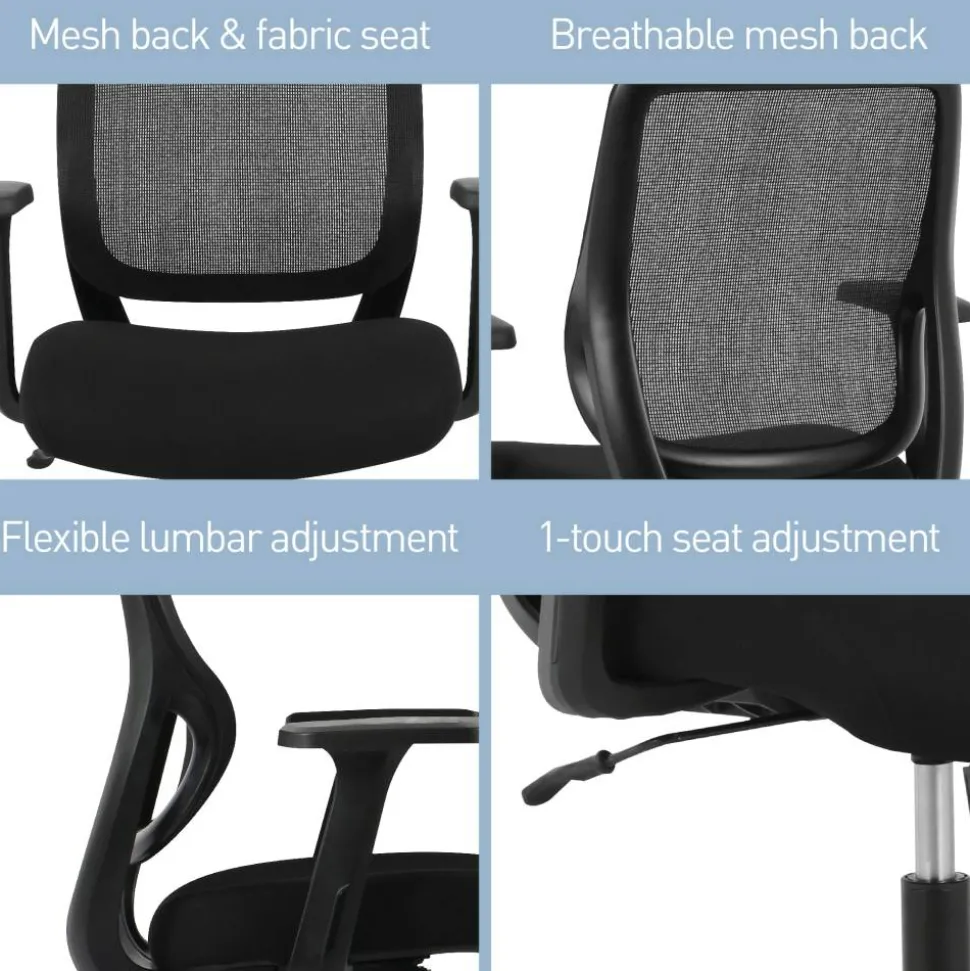 Sensi Mesh/Fabric Low-Back Task Office Chair, Black, BIFMA Compliant