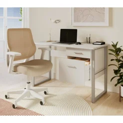 Sensi Mesh/Fabric Low-Back Task Chair, Oatmeal/White, BIFMA Compliant