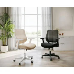 Sensi Mesh/Fabric Low-Back Task Chair, Oatmeal/White, BIFMA Compliant