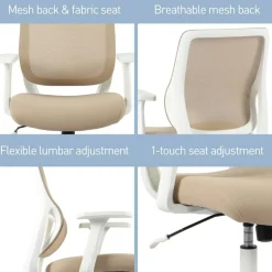 Sensi Mesh/Fabric Low-Back Task Chair, Oatmeal/White, BIFMA Compliant