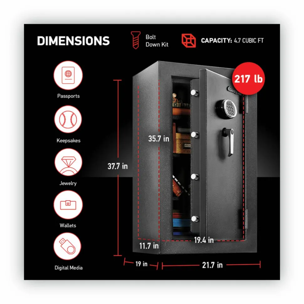 Sentry Safe EF4738E Safe, 4.71 cu ft, 21.7w x 19d x 37.7h, Black
