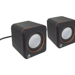 2600 Series Speaker System, Small Size, Big Sound, Two Speakers, Stereo, USB power, Output: 2x 3W, 3.5mm plug for sound, In-Line volume control, Cable 0.9m, Black, Three Year Warranty