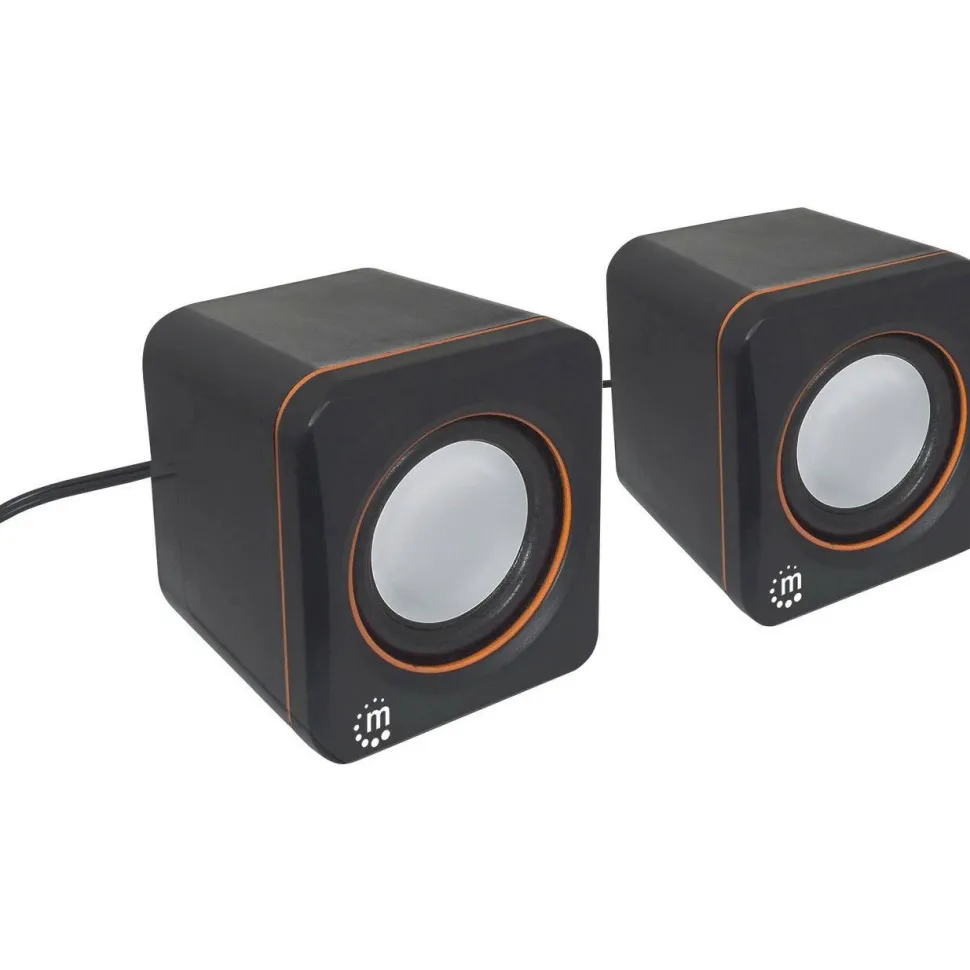 2600 Series Speaker System, Small Size, Big Sound, Two Speakers, Stereo, USB power, Output: 2x 3W, 3.5mm plug for sound, In-Line volume control, Cable 0.9m, Black, Three Year Warranty