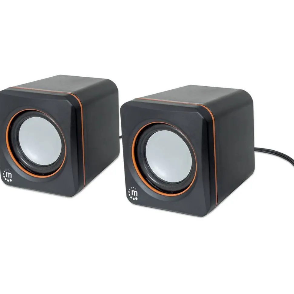 2600 Series Speaker System, Small Size, Big Sound, Two Speakers, Stereo, USB power, Output: 2x 3W, 3.5mm plug for sound, In-Line volume control, Cable 0.9m, Black, Three Year Warranty
