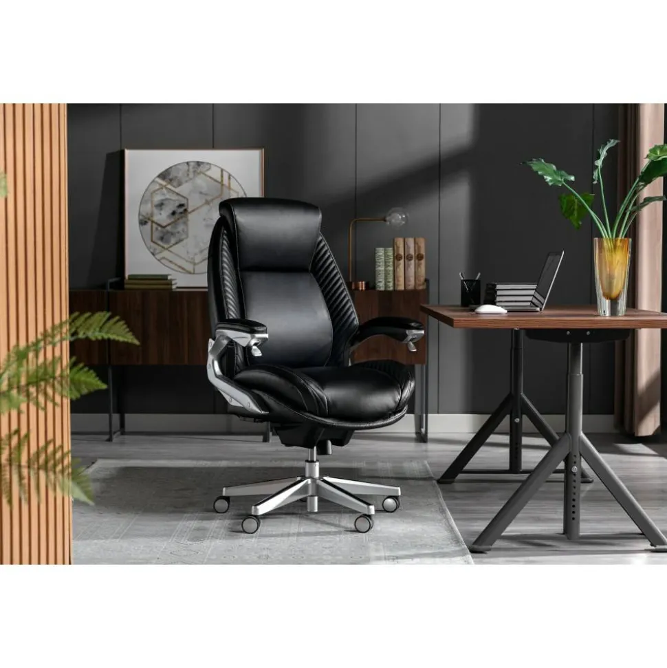 Serta iComfort i6000 Ergonomic Bonded Leather High-Back Executive Office Chair, Black/Silver