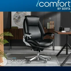 Serta iComfort i6000 Ergonomic Bonded Leather High-Back Executive Office Chair, Black/Silver