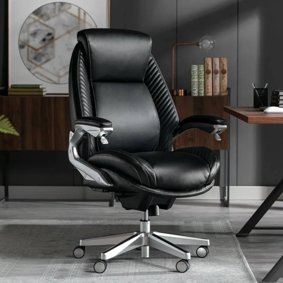 Serta iComfort i6000 Ergonomic Bonded Leather High-Back Executive Office Chair, Black/Silver