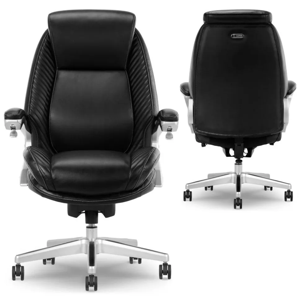 Serta iComfort i6000 Ergonomic Bonded Leather High-Back Executive Office Chair, Black/Silver