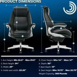 Serta iComfort i6000 Ergonomic Bonded Leather High-Back Executive Office Chair, Black/Silver