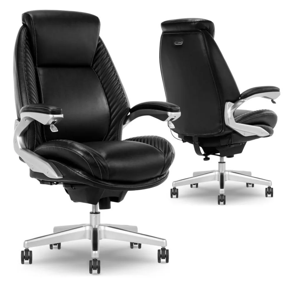Serta iComfort i6000 Ergonomic Bonded Leather High-Back Executive Office Chair, Black/Silver